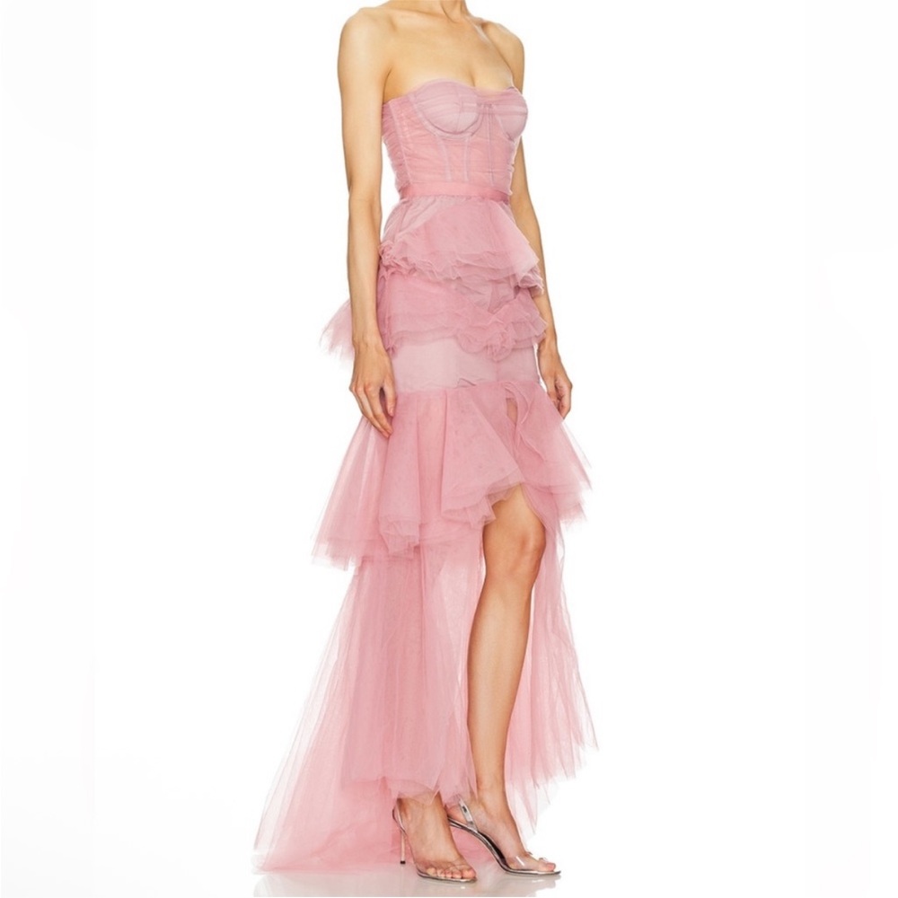Michael Costello x Revolve Alai Strapless Pink Tulle Layer Ruffle Dress size XL - Picture 4 of 12
